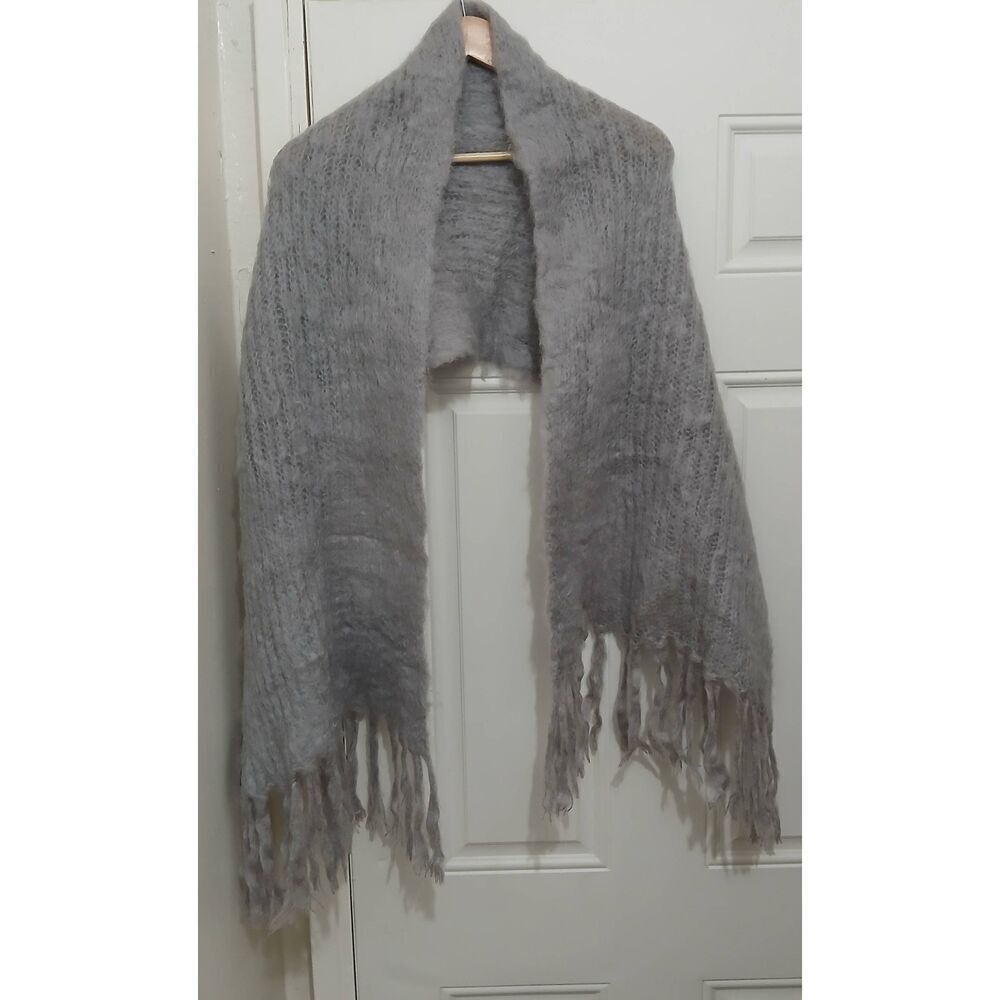 Hinterveld Womens Chunky Soft Kid Mohair Wool Fuzzy Long Gray Scarf